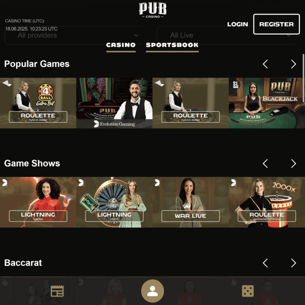 Pub Casino Popular Games