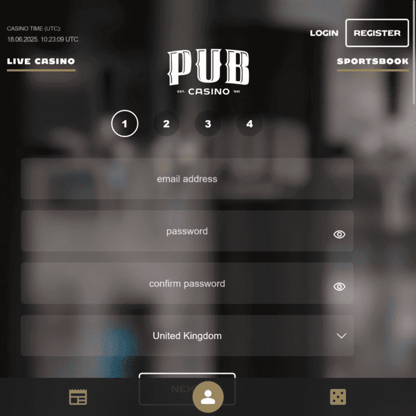 Pub Casino Registration Step 1